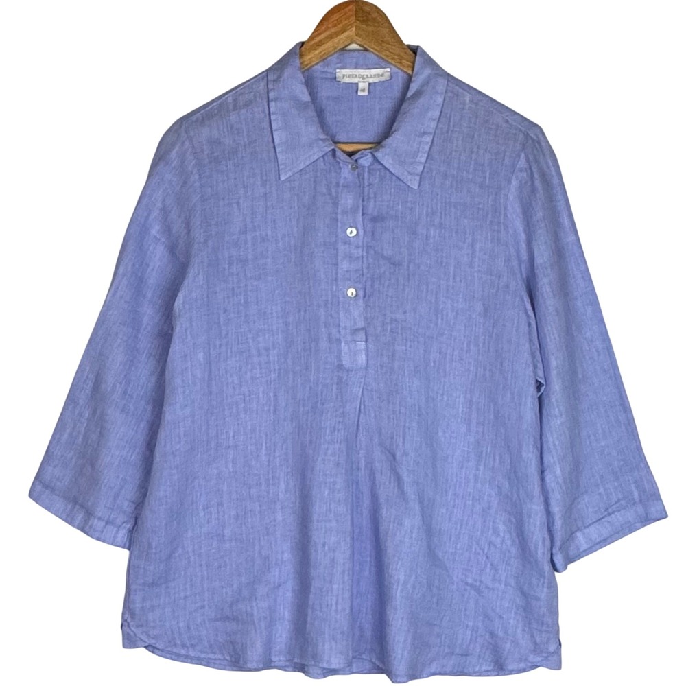 Pietrogrande Linen Popover Blouse Italian Womens 46 Quiet Luxury Coastal Grandma